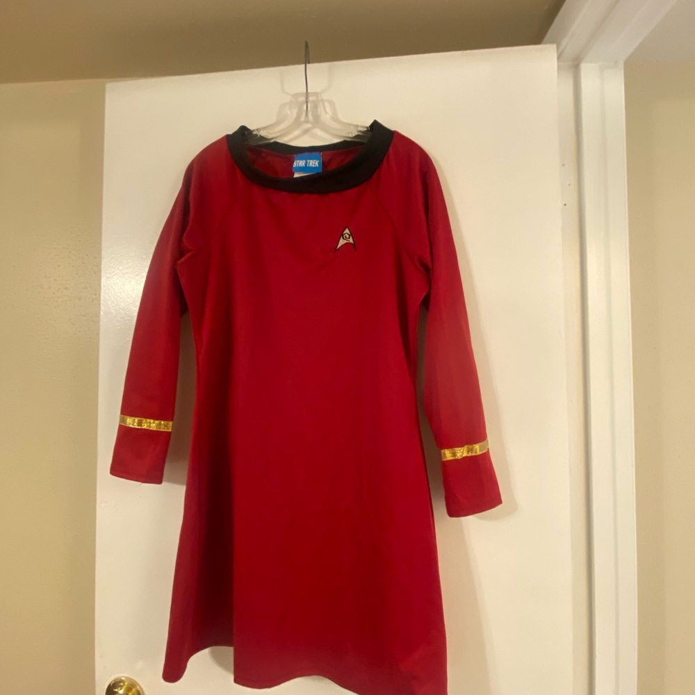 Red Star Trek Dress with Black Collar - Size M